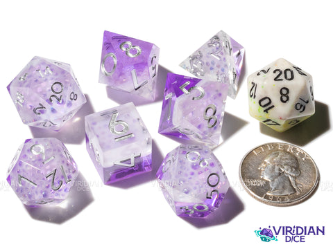Grape Drink | Purple Bubbly Beverage-Like Set, White Foam, Translucent Layered | Resin Polyhedral Dice (7)
