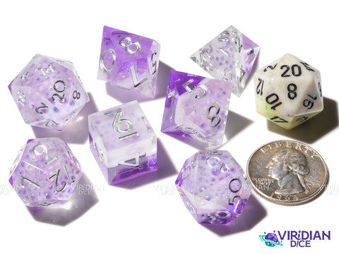 Grape Drink | Purple Bubbly Beverage-Like Set, White Foam, Translucent Layered | Resin Polyhedral Dice (7)