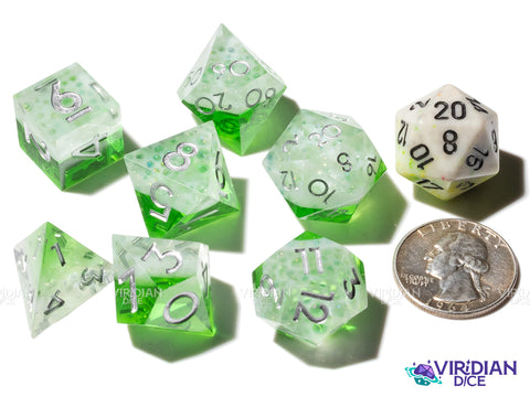 Bubbling Poison | Green Beverage-Like, White Foam, Layered | Resin Polyhedral Dice (7)