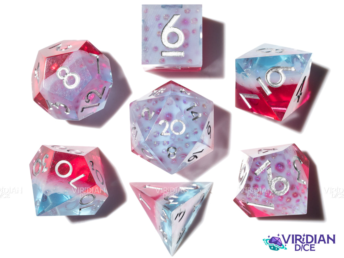 Space Martini | Red Liquor Colored, Blue, White Foam, Tasty Looking | Resin Polyhedral Dice (7)