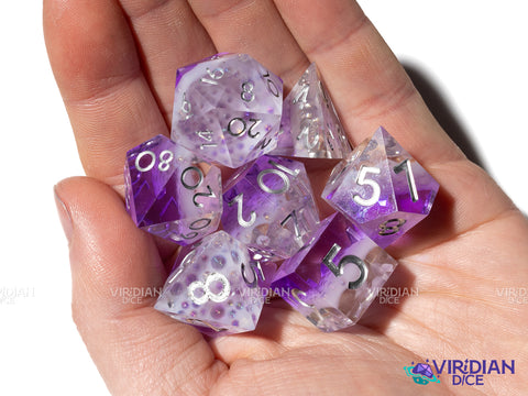 Grape Drink | Purple Bubbly Beverage-Like Set, White Foam, Translucent Layered | Resin Polyhedral Dice (7)