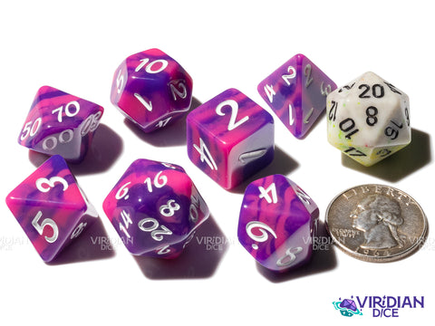 Vaporwave (Radical Series) | Exclusive, Purple & Pink Tiger Stripe, White Ink | Resin Dice Set (7)