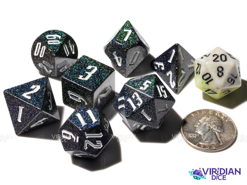 Aurora Prism | Black, Rainbow Glitter & Sharp Edges | Dice Set (7)