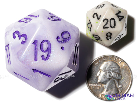 Lavender D20 (B-Grade) (Bloom & Blossom) | Purple & White Swirl w Pastel Purple Ink | Resin Dice Set (7) (Copy)