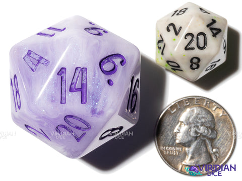 Lavender D20 (B-Grade) (Bloom & Blossom) | Purple & White Swirl w Pastel Purple Ink | Resin Dice Set (7) (Copy)