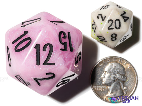 Tulip D20 (Bloom & Blossom) | Pink & White Swirl w Black Ink | Giant D20 (1)