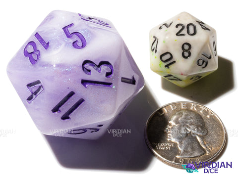 Lavender D20 (B-Grade) (Bloom & Blossom) | Purple & White Swirl w Pastel Purple Ink | Resin Dice Set (7) (Copy)