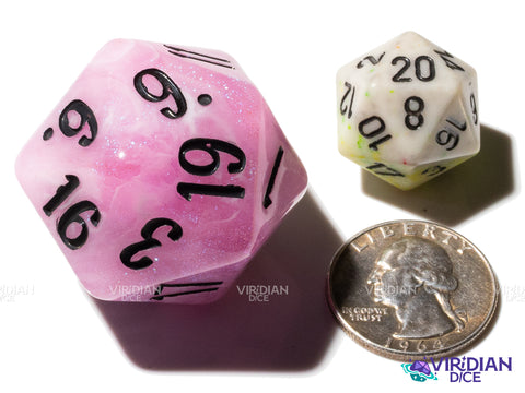 Tulip D20 (Bloom & Blossom) | Pink & White Swirl w Black Ink | Giant D20 (1)