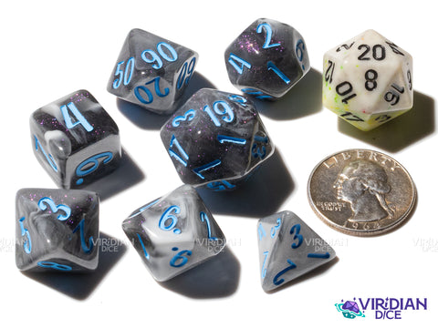 Avenger with Blue! (Blossom & Bloom) | Black Swirl, Blue Ink | Resin Polyhedral Set of (7)