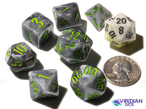 Avenger with Green! (Blossom & Bloom) | Black Swirl, Green Ink | Resin Polyhedral Set of (7)