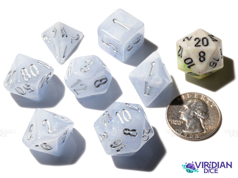 Frozen Hydrangea (Bloom & Blossom) | Light Blue & White Swirl w Silver Ink | Resin Dice Set (7)