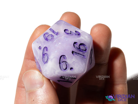 Lavender D20 (B-Grade) (Bloom & Blossom) | Purple & White Swirl w Pastel Purple Ink | Resin Dice Set (7) (Copy)