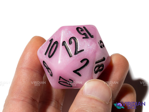 Tulip D20 (Bloom & Blossom) | Pink & White Swirl w Black Ink | Giant D20 (1)
