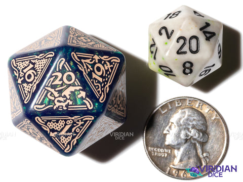 The Hobbit Spindown D20 (Tideborn) | Blue & Green, Cream Ink | Jumbo Die (1) (Copy)