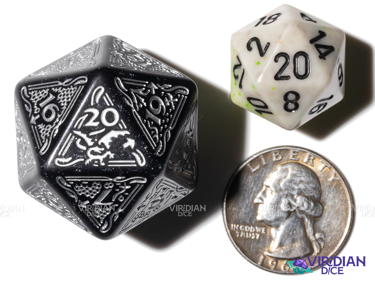 The Hobbit Spindown D20 (Umbral) | Shimmering black, Silver Ink | Jumbo Die (1)