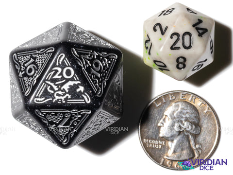 The Hobbit Spindown D20 (Umbral) | Shimmering black, Silver Ink | Jumbo Die (1)