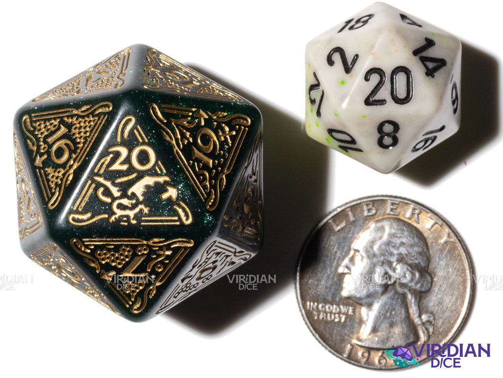 The Hobbit Spindown D20 (Verdant) | Sparkly Green, Gold Ink | Jumbo Die (1)
