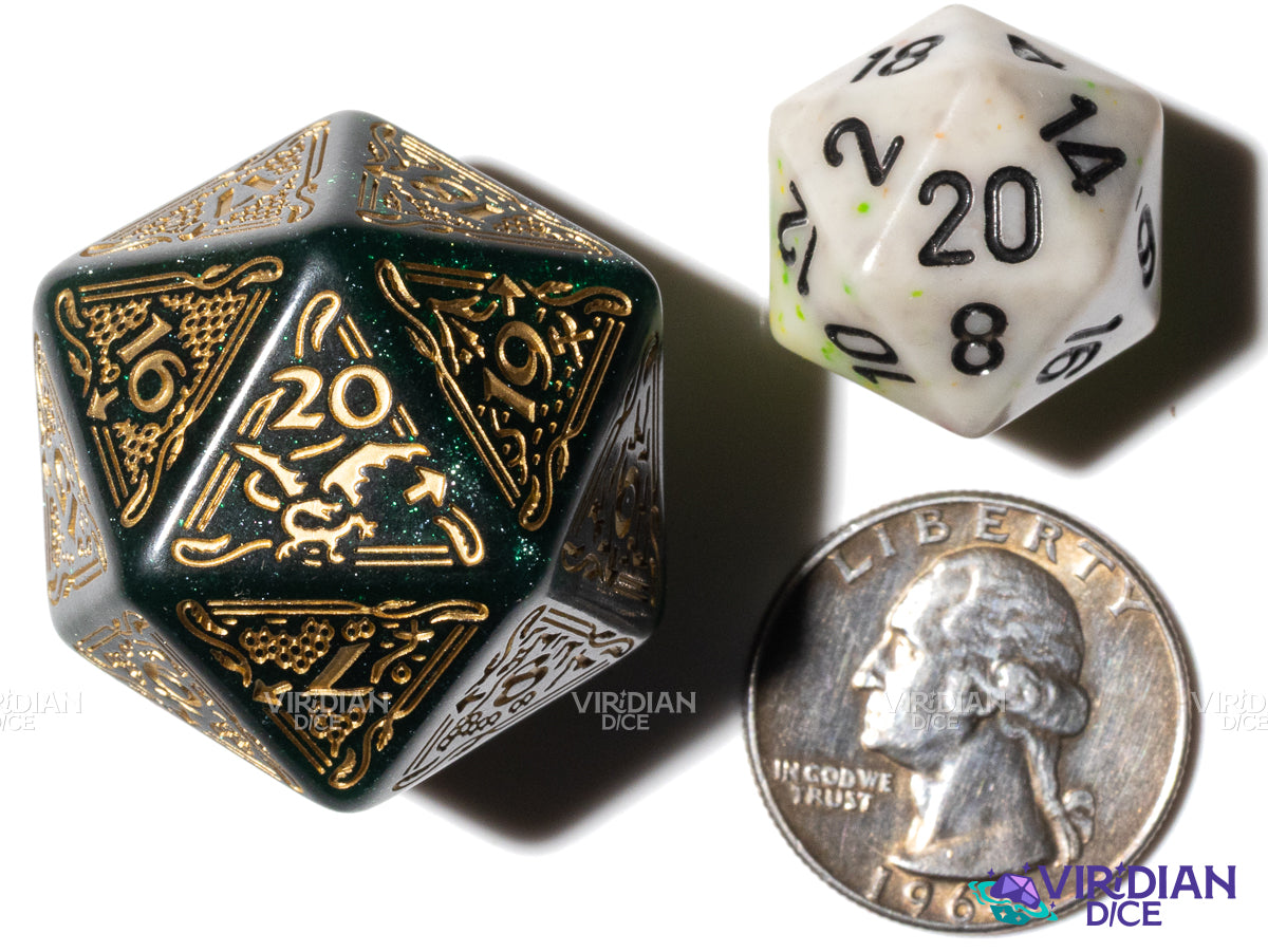 The Hobbit Spindown D20 (Verdant) | Sparkly Green, Gold Ink | Jumbo Die (1)