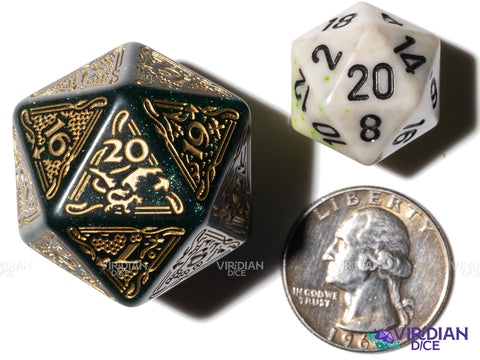 The Hobbit Spindown D20 (Verdant) | Sparkly Green, Gold Ink | Jumbo Die (1)