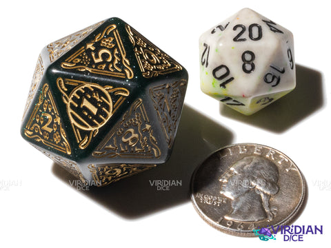 The Hobbit Spindown D20 (Verdant) | Sparkly Green, Gold Ink | Jumbo Die (1)