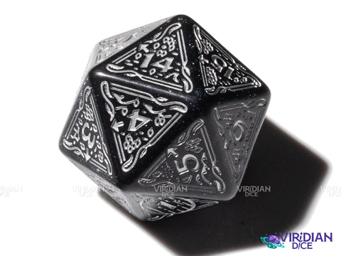 The Hobbit Spindown D20 (Umbral) | Shimmering black, Silver Ink | Jumbo Die (1)