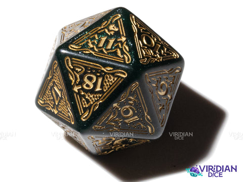 The Hobbit Spindown D20 (Verdant) | Sparkly Green, Gold Ink | Jumbo Die (1)
