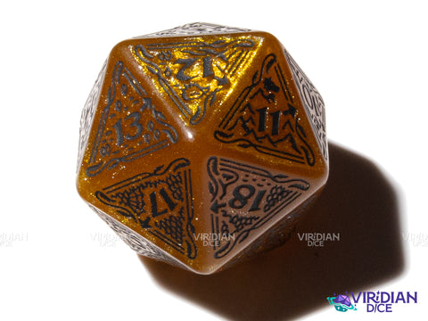 The Hobbit Spindown D20 (Solaris) | Shimmering Yellow/Gold, Black Ink | Jumbo Die (1)