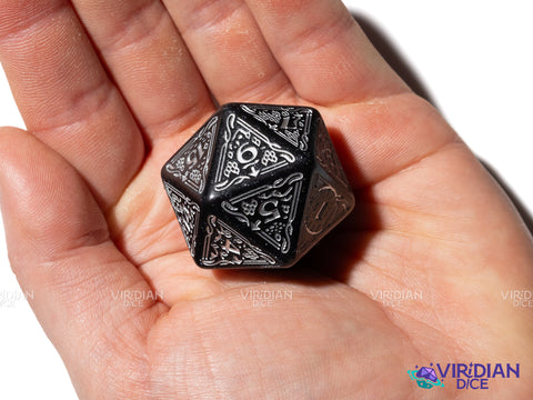 The Hobbit Spindown D20 (Umbral) | Shimmering black, Silver Ink | Jumbo Die (1)