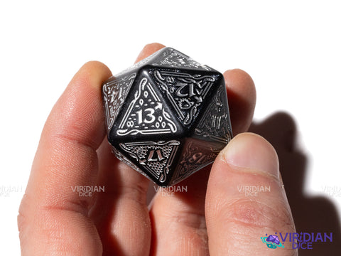 The Hobbit Spindown D20 (Umbral) | Shimmering black, Silver Ink | Jumbo Die (1)