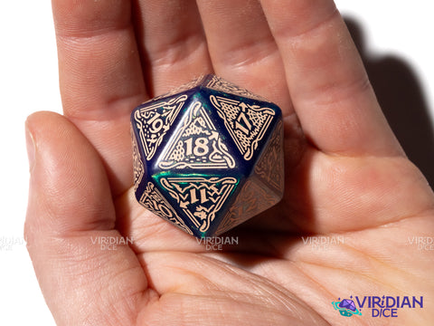 The Hobbit Spindown D20 (Tideborn) | Blue & Green, Cream Ink | Jumbo Die (1) (Copy)