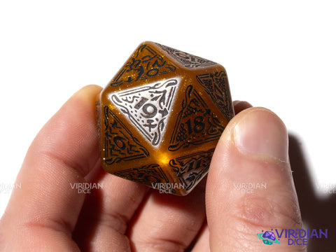 The Hobbit Spindown D20 (Solaris) | Shimmering Yellow/Gold, Black Ink | Jumbo Die (1)