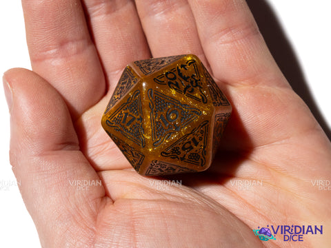 The Hobbit Spindown D20 (Solaris) | Shimmering Yellow/Gold, Black Ink | Jumbo Die (1)