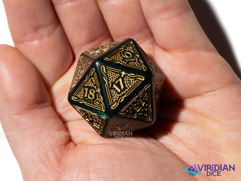 The Hobbit Spindown D20 (Verdant) | Sparkly Green, Gold Ink | Jumbo Die (1)