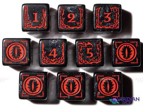Mordor (D6 Set) | The Lord of the Rings (LOTR) | Black Sparkly, Red Ink | D6 Set (10)