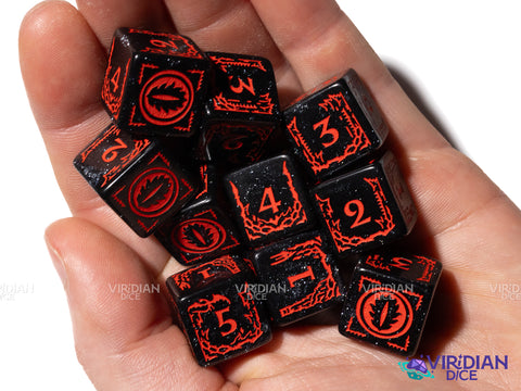 Mordor (D6 Set) | The Lord of the Rings (LOTR) | Black Sparkly, Red Ink | D6 Set (10)