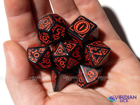 Mordor | The Lord of the Rings (LOTR) | Black Sparkly, Red Ink | Polyhedral Dice Set (7)