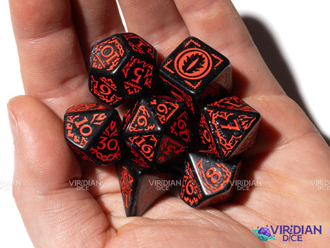 Mordor | The Lord of the Rings (LOTR) | Black Sparkly, Red Ink | Polyhedral Dice Set (7)