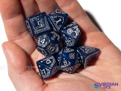 Gondor | The Lord of the Rings (LOTR) | Sparkly Blue, Silver Ink | Polyhedral Dice Set (7)
