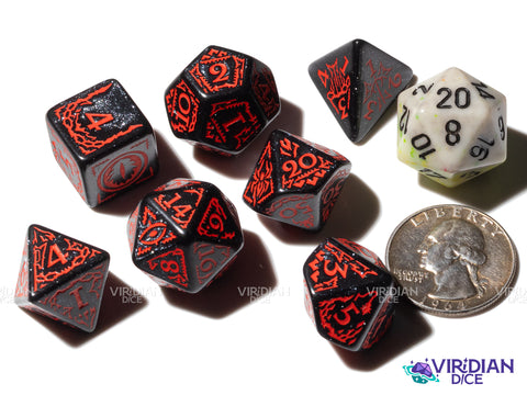Mordor | The Lord of the Rings (LOTR) | Black Sparkly, Red Ink | Polyhedral Dice Set (7)