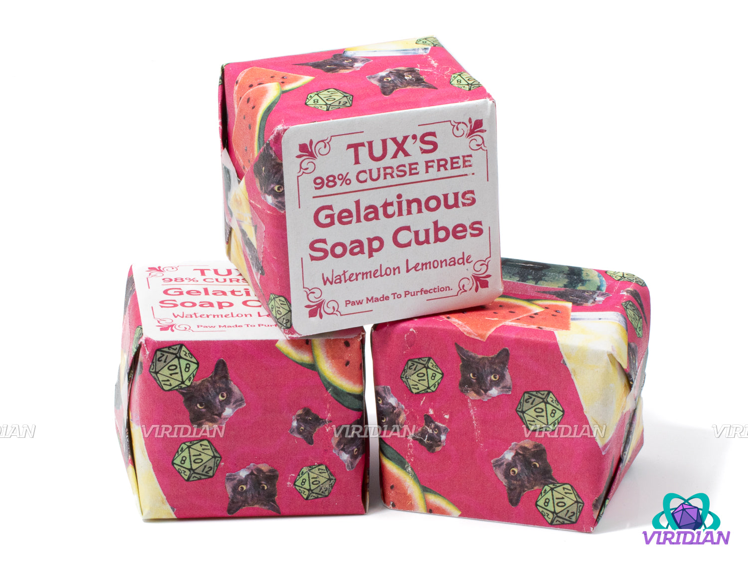 Tux's 98% Curse-Free Gelatinous Dice Soap | Handmade with Mystery Dice Set Inside | (1) Cube (4oz Soap, 1oz dice) | Made in Syracuse, NY