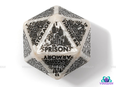 Dungeon: Room Generator Die | Create Room-Types for Castles/Hideouts/Caves/Locations, D&D Random Dice, From Ritual Chambers to Throne Rooms, Improv, 31mm | Acrylic Giant D20 (1)