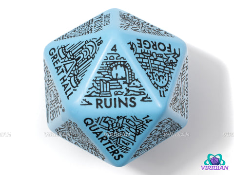 Dungeon: Room Generator Die | Create Room-Types for Castles/Hideouts/Caves/Locations, D&D Random Dice, From Ritual Chambers to Throne Rooms, Improv, 31mm | Acrylic Giant D20 (1)