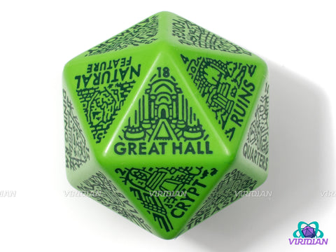 Dungeon: Room Generator Die | Create Room-Types for Castles/Hideouts/Caves/Locations, D&D Random Dice, From Ritual Chambers to Throne Rooms, Improv, 31mm | Acrylic Giant D20 (1)