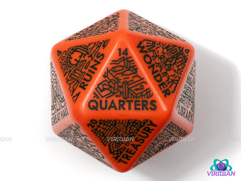 Dungeon: Room Generator Die | Create Room-Types for Castles/Hideouts/Caves/Locations, D&D Random Dice, From Ritual Chambers to Throne Rooms, Improv, 31mm | Acrylic Giant D20 (1)