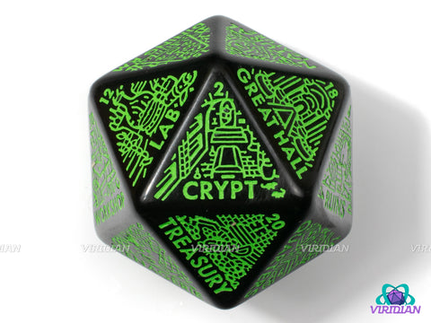 Dungeon: Room Generator Die | Create Room-Types for Castles/Hideouts/Caves/Locations, D&D Random Dice, From Ritual Chambers to Throne Rooms, Improv, 31mm | Acrylic Giant D20 (1)