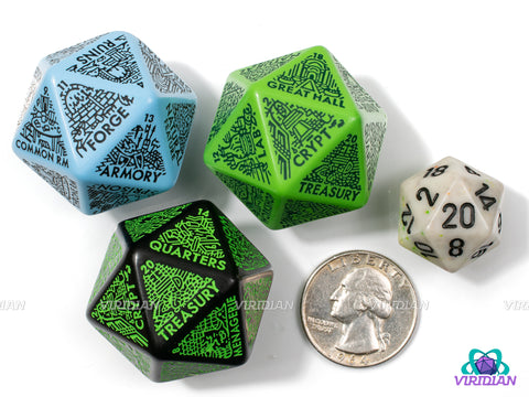 Dungeon: Room Generator Die | Create Room-Types for Castles/Hideouts/Caves/Locations, D&D Random Dice, From Ritual Chambers to Throne Rooms, Improv, 31mm | Acrylic Giant D20 (1)