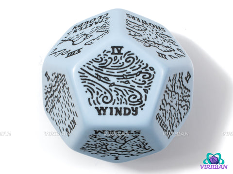 Weather Generator Die 2.0 | D&D Climate Dice, Sunny, Clear, Cloudy, Rainy, Storms, Improv, Tarot-Design, 30mm | Acrylic Giant D12 (1)