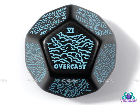 Weather Generator Die 2.0 | D&D Climate Dice, Sunny, Clear, Cloudy, Rainy, Storms, Improv, Tarot-Design, 30mm | Acrylic Giant D12 (1)