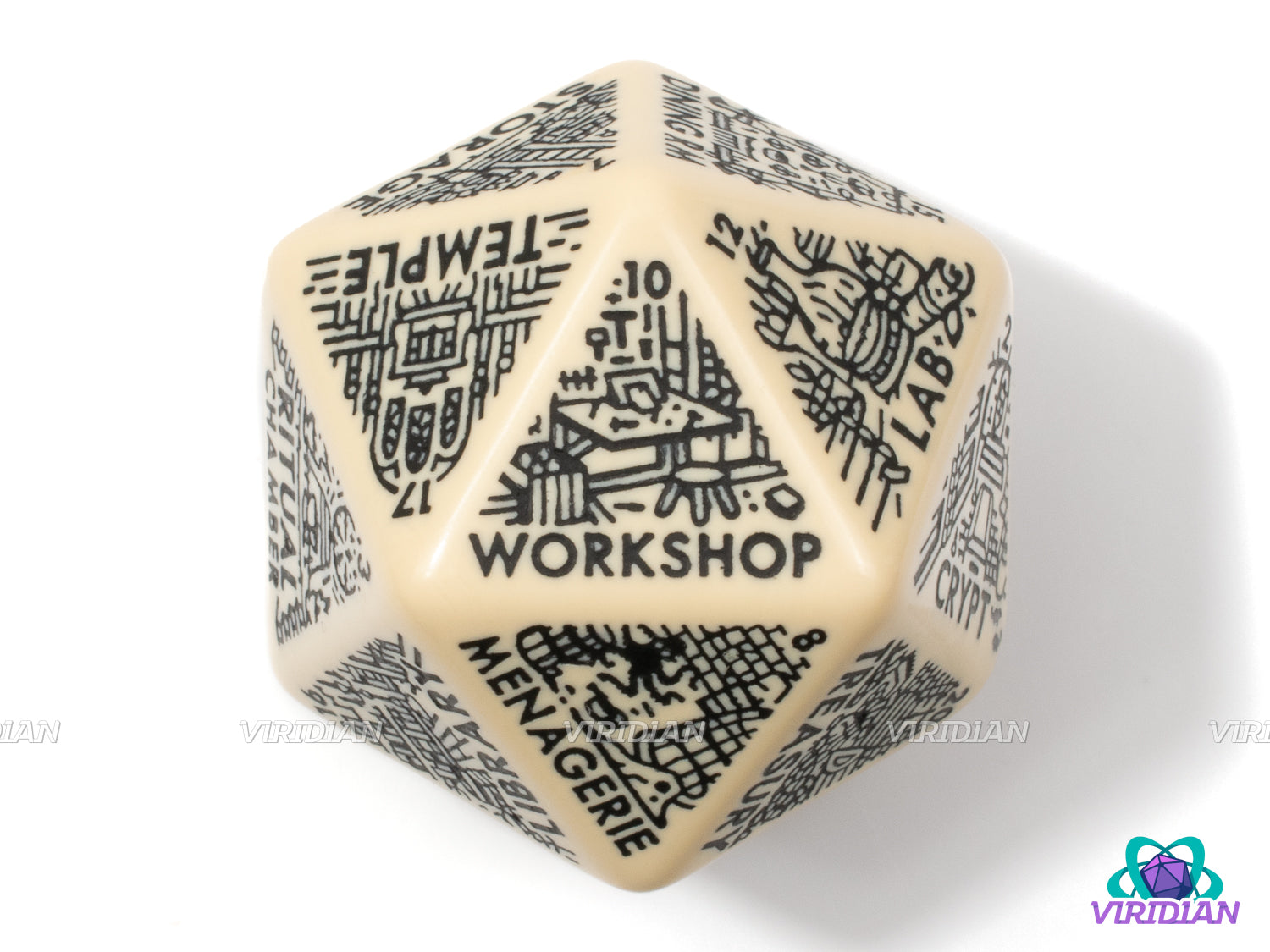 Room Generator Die | Create Dungeon Room-Types/Locations for Castles/Locales, D&D Random Dice, From Ritual Chambers to Throne Rooms, Improv, 31mm | Acrylic Giant D20 (1)