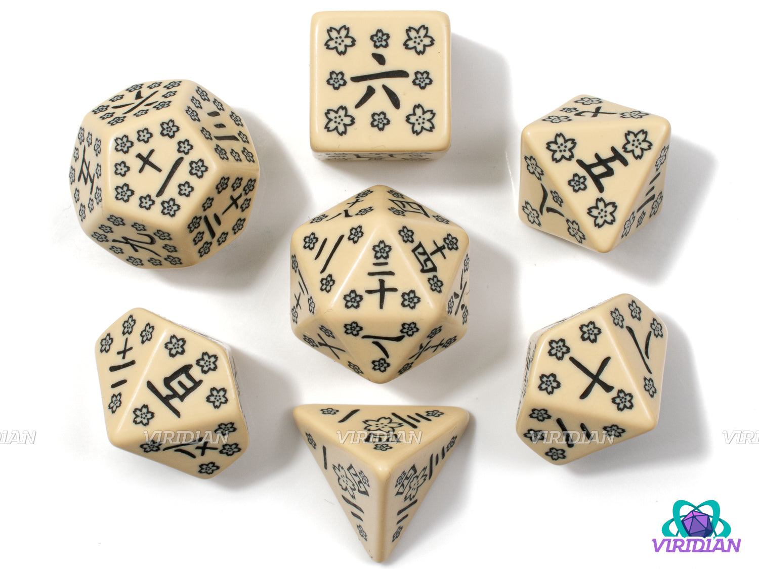 Last Words Stone | Ivory & Black Kanji Japanese Dice Set (7) | Q Workshop